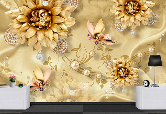 Фотообои с 3D эффектом - Шелк с украшениями_8