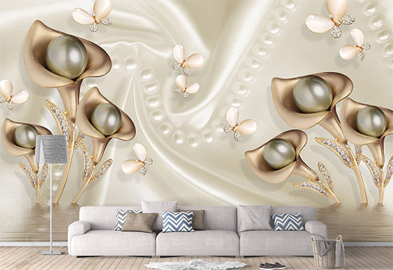 Фотообои с 3D эффектом - Шелк с украшениями_4