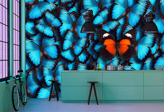 Foto Tapet la comanda - Fundal din fluturi albastrii