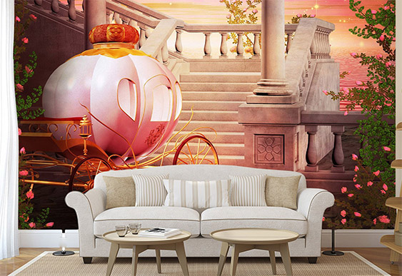 Fototapet - Cărucior din poveste și castel