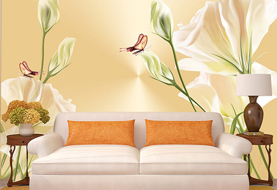 Fototapet Flori - Gerbera pe fon albastru