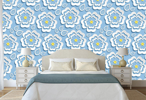 Fototapet cu efect 3D - Flori pe un fundal albastru