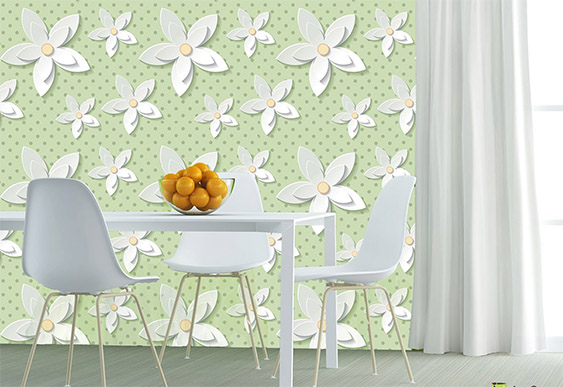 Fototapet cu efect 3D - Flori pe fundal verde deschis