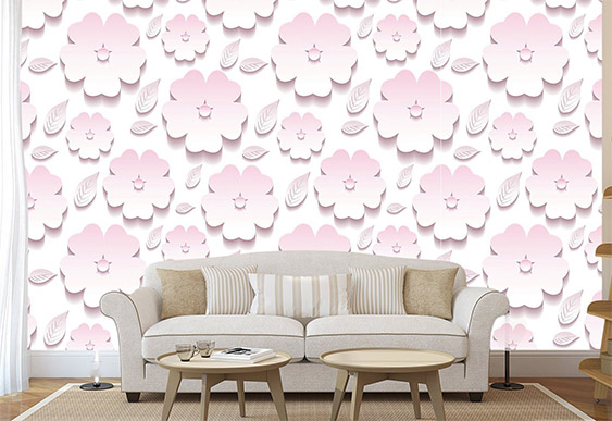 Fototapet cu efect 3D - Flori pe un fundal roz_2