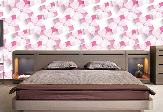 Fototapet cu efect 3D - Flori pe un fundal roz_3