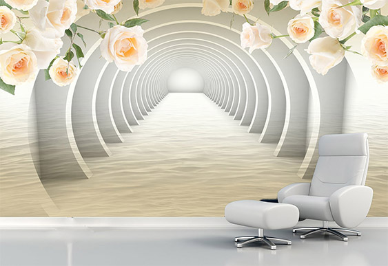 Fototapet cu efect 3D - Tunel și trandafiri