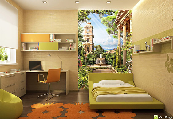 Fototapet Fresco - Grădină, cu fântână