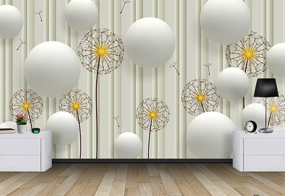 Fototapet cu efect 3D - Bile 3D si papadii