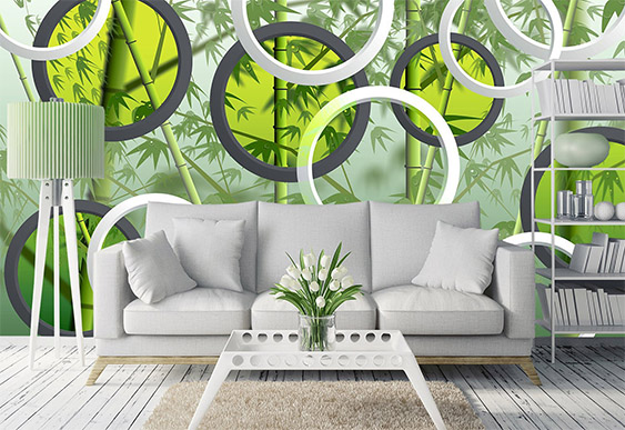 Fototapet cu 3D efect - Cercuri și bambus