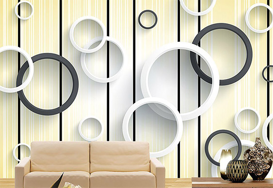 Fototapet cu efect 3D - Cercuri pe fundal galben