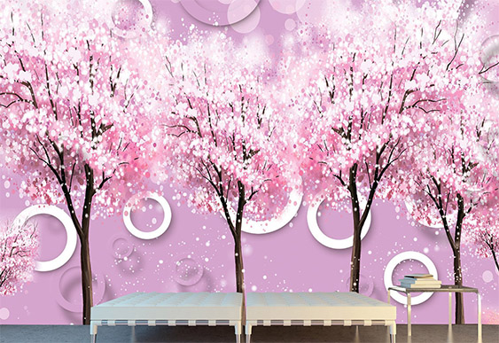 Fototapet cu efect 3D - Sacura pe fundal roz