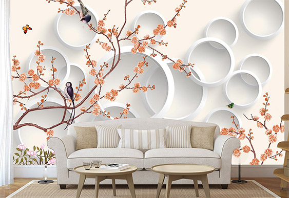 Fototapet cu efect 3D - Pițigoi pe o creangă