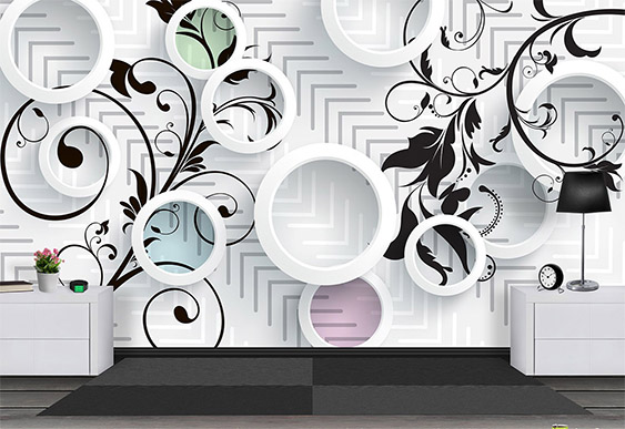 Fototapet cu efect 3D - Fundal argint cu cercuri