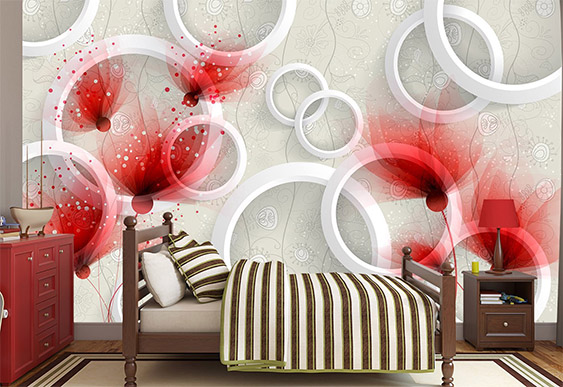 Fototapet  - Trandafiri roșii cu cercuri albe