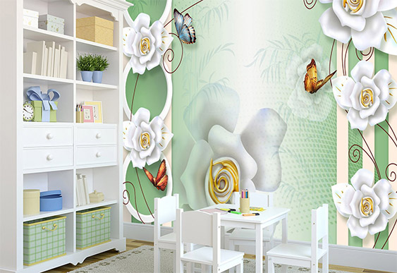 Fototapet personalizat 3D - Trandafiri și cercuri