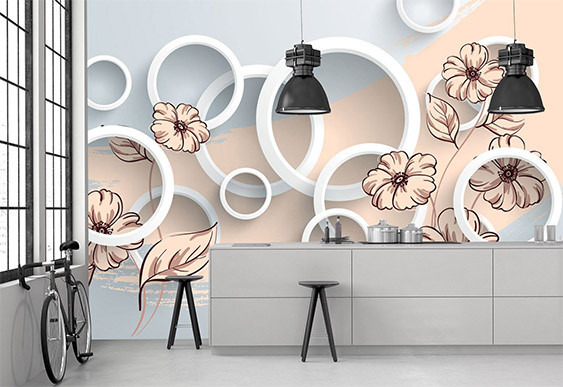 Fototapet personalizat 3D - Cercuri cu flori abstract