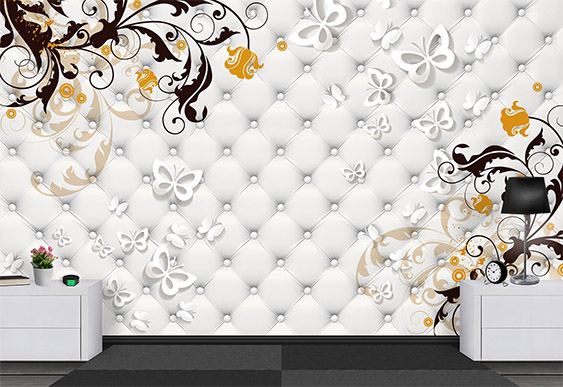 Fototapet cu efect 3D - Efectul unui material întins cu cercuri si trandafiri