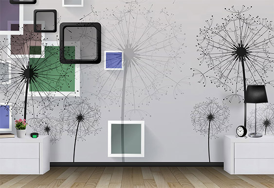 Fototapet cu efect 3D - Păpădia și pătrate în 3D