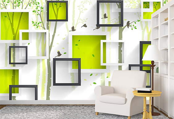 Fototapet cu efect 3D - Pătrate si natura