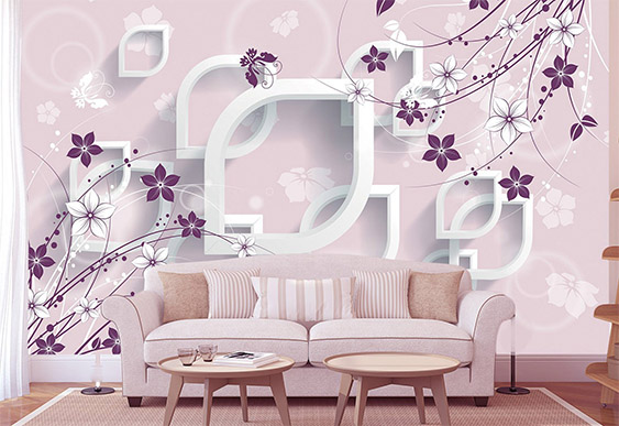 Fototapet cu efect 3D - Flori pe un fundal roz_2