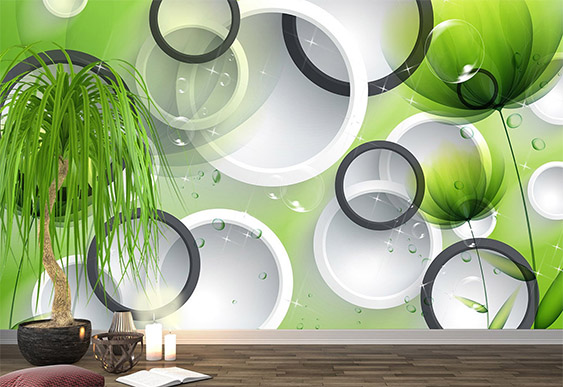 Fototapet personalizat 3D - Cercuri cu flori abstract