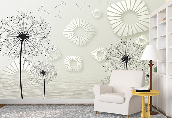 Fototapet la comandă, Digital - Păpădii pe un fon deschis, Grafică