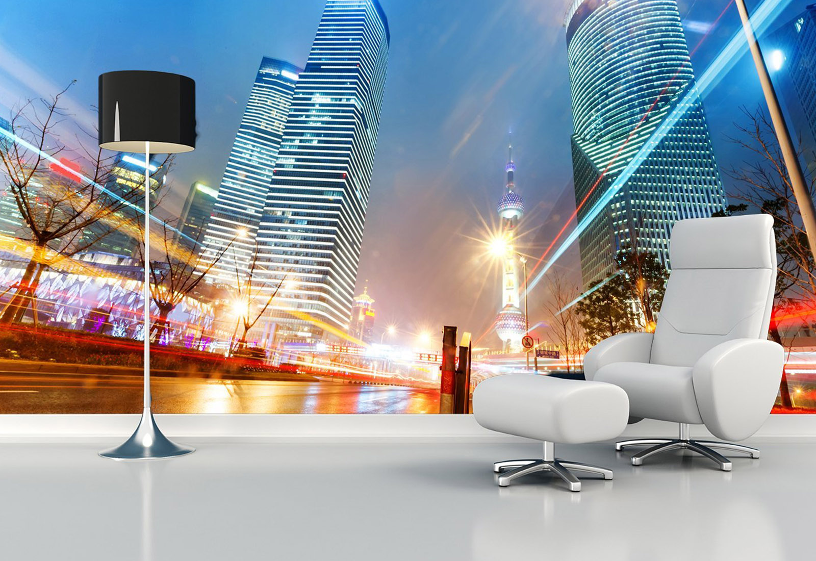 Fototapet Orașe - High-rise Buildings Singapore, Night City