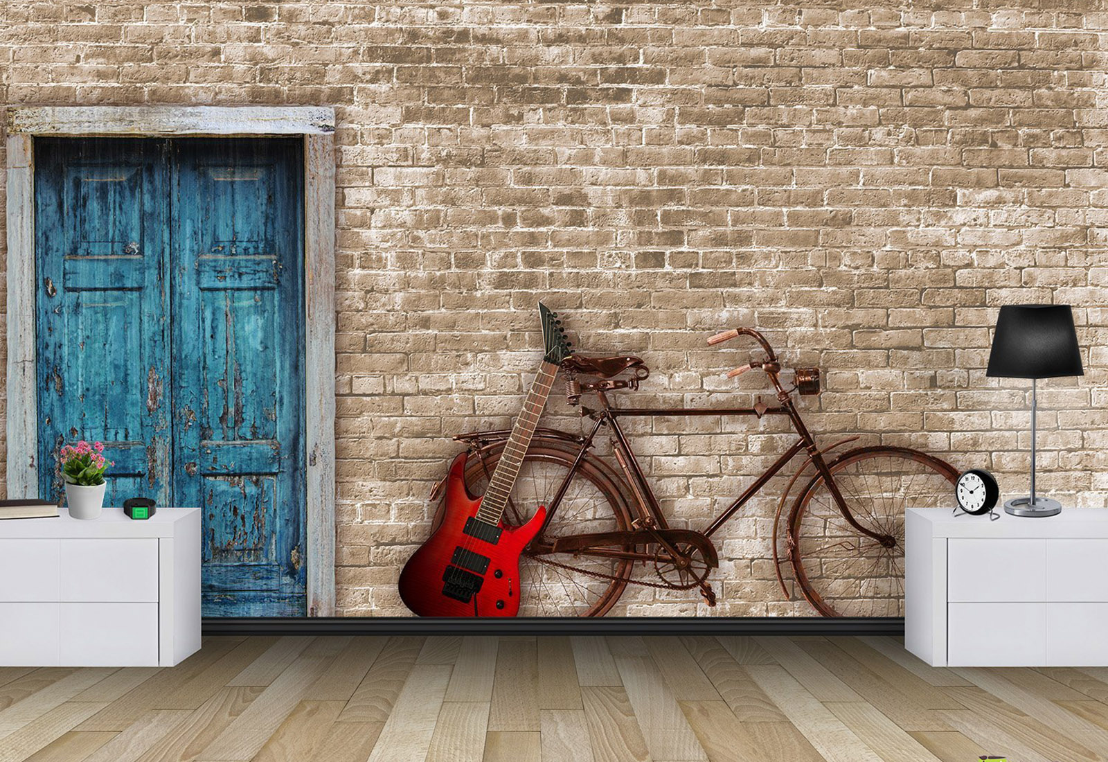 Перспективные Фотообои Кишинев - Стена из кирпича и велосипед с гитарой