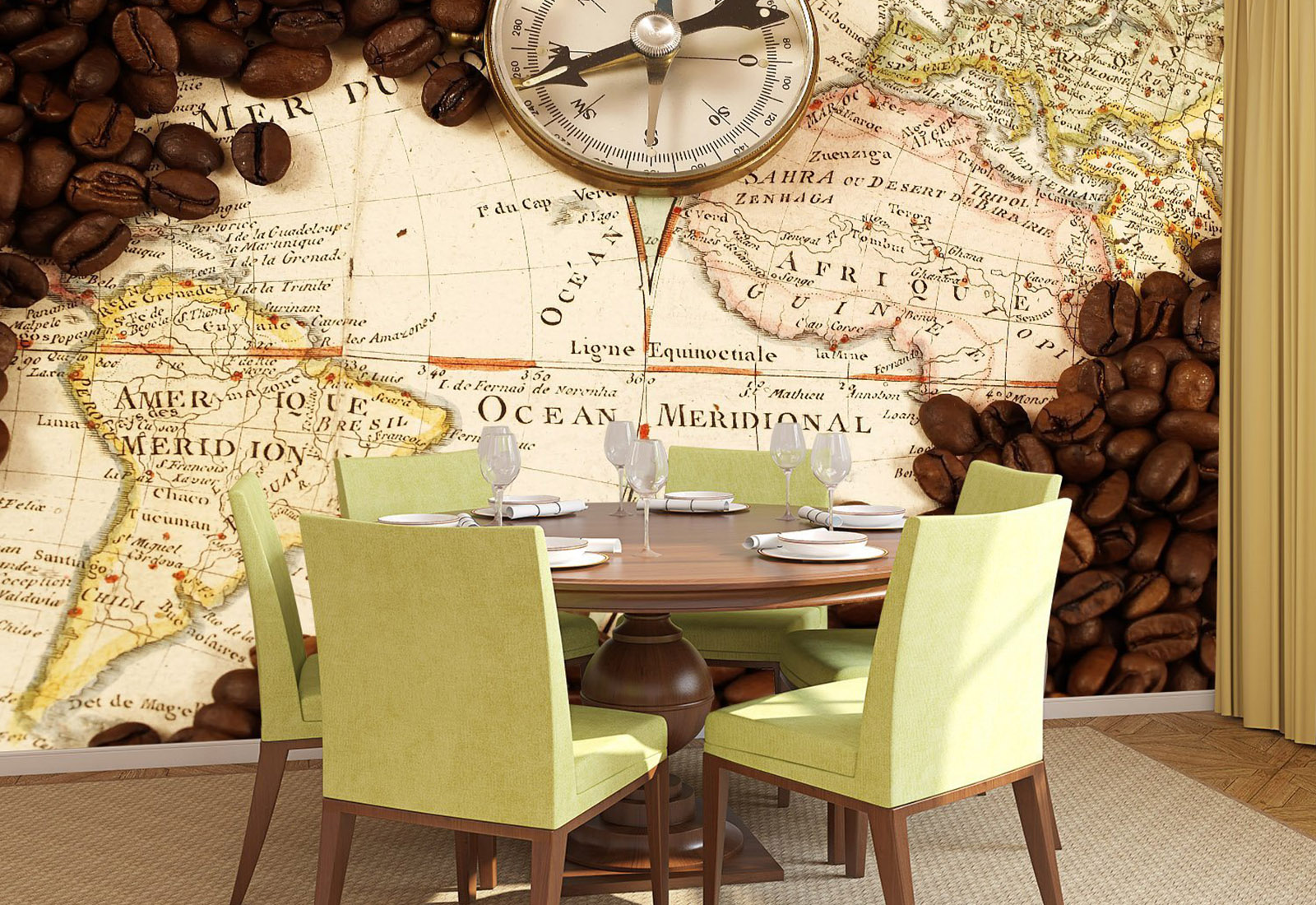 Фотообои на заказ - Кофе и карта мира