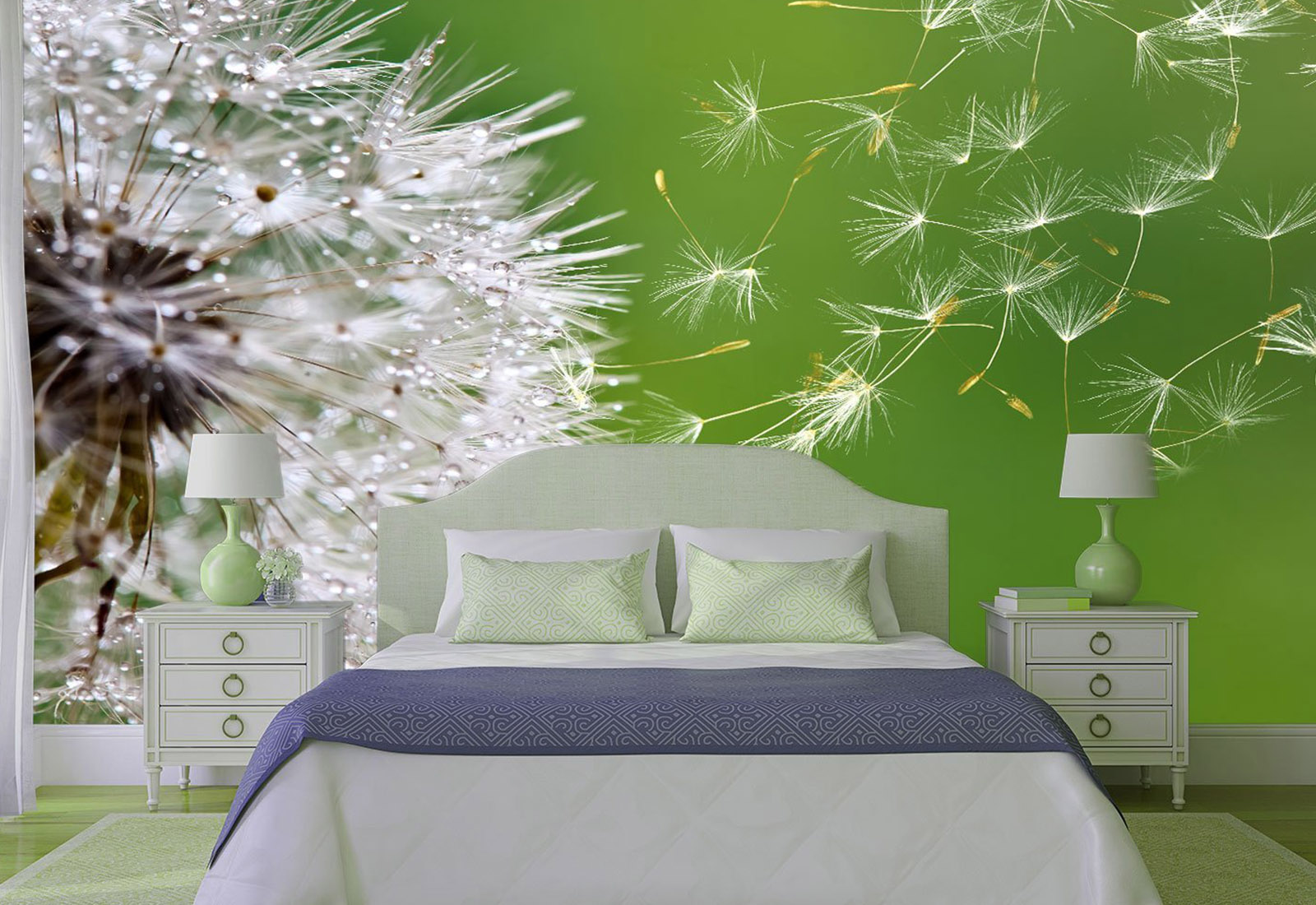 Fototapet Flori - Păpădie pe un fon verde