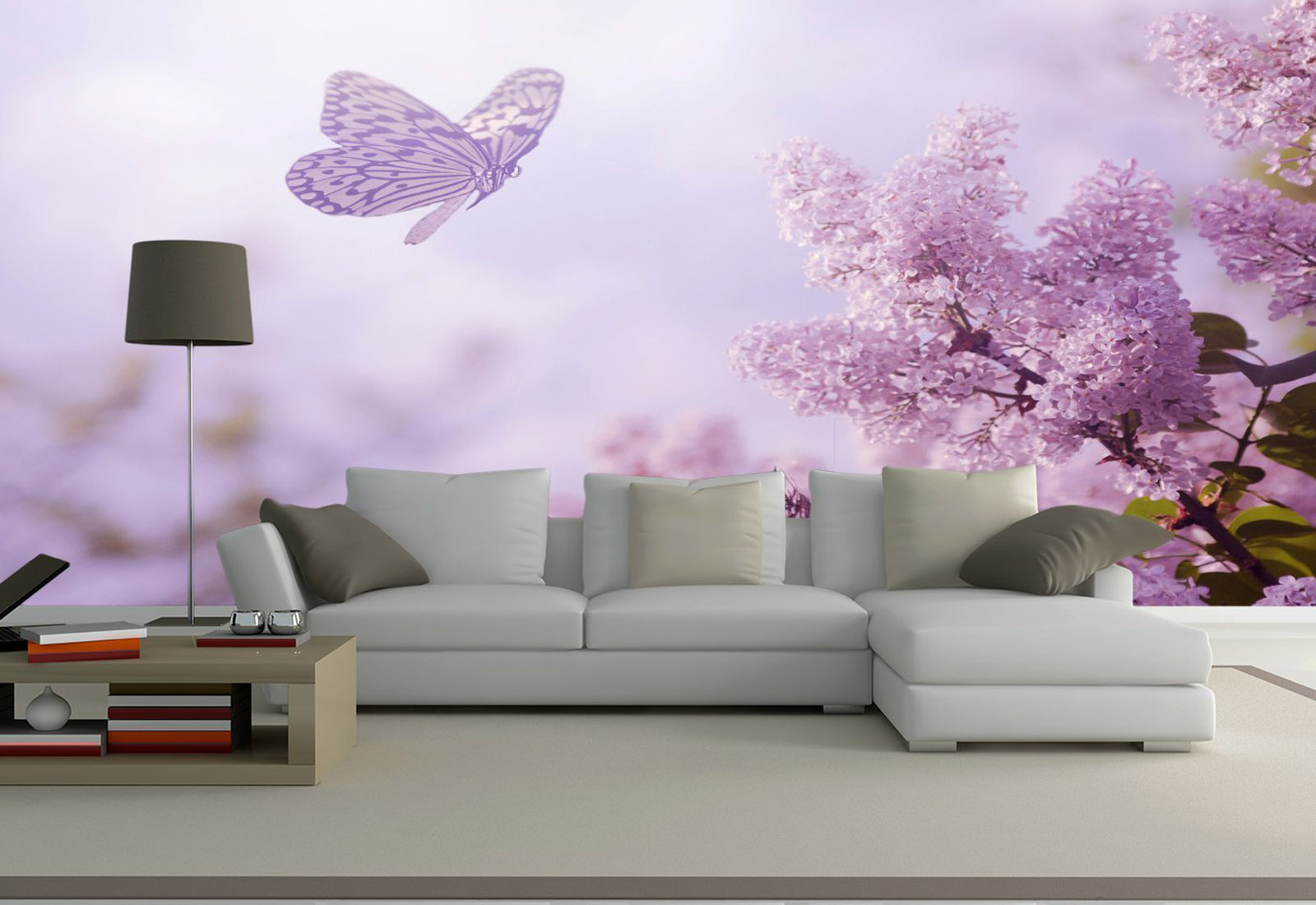 Фотообои на стену цветы -  Красивая бабочка и цветы