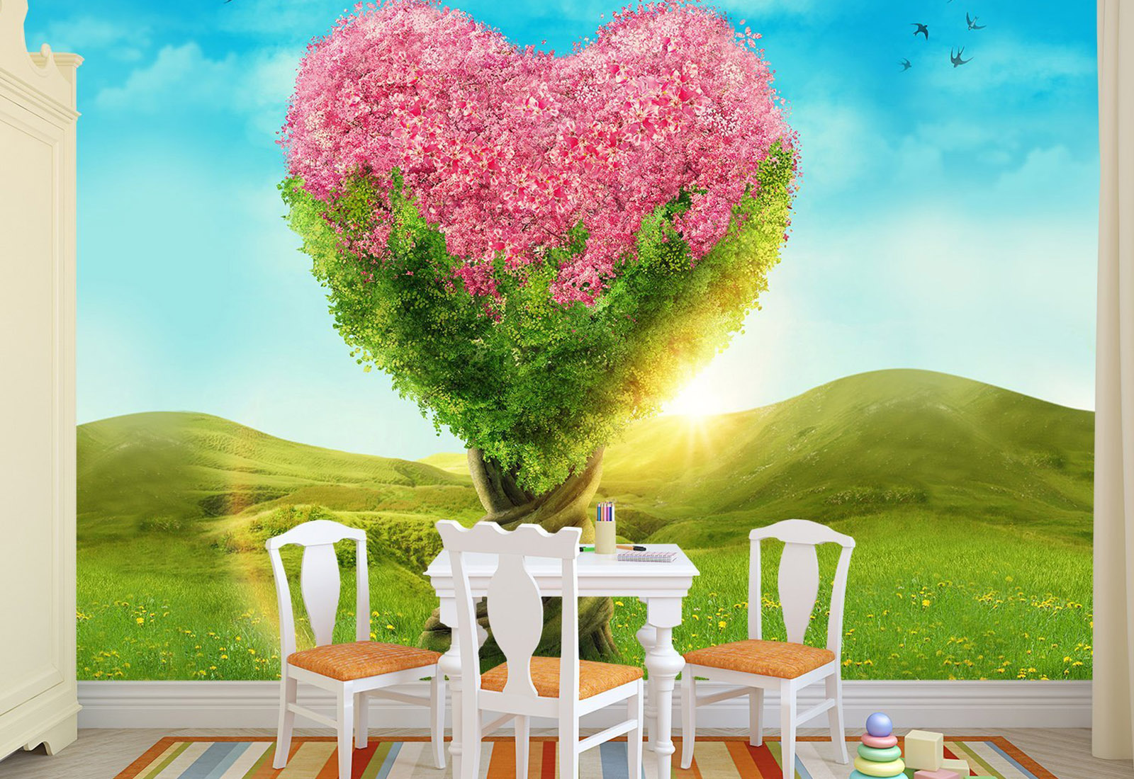 Fototapet pentru copii - Copac cu flori într-o inimă