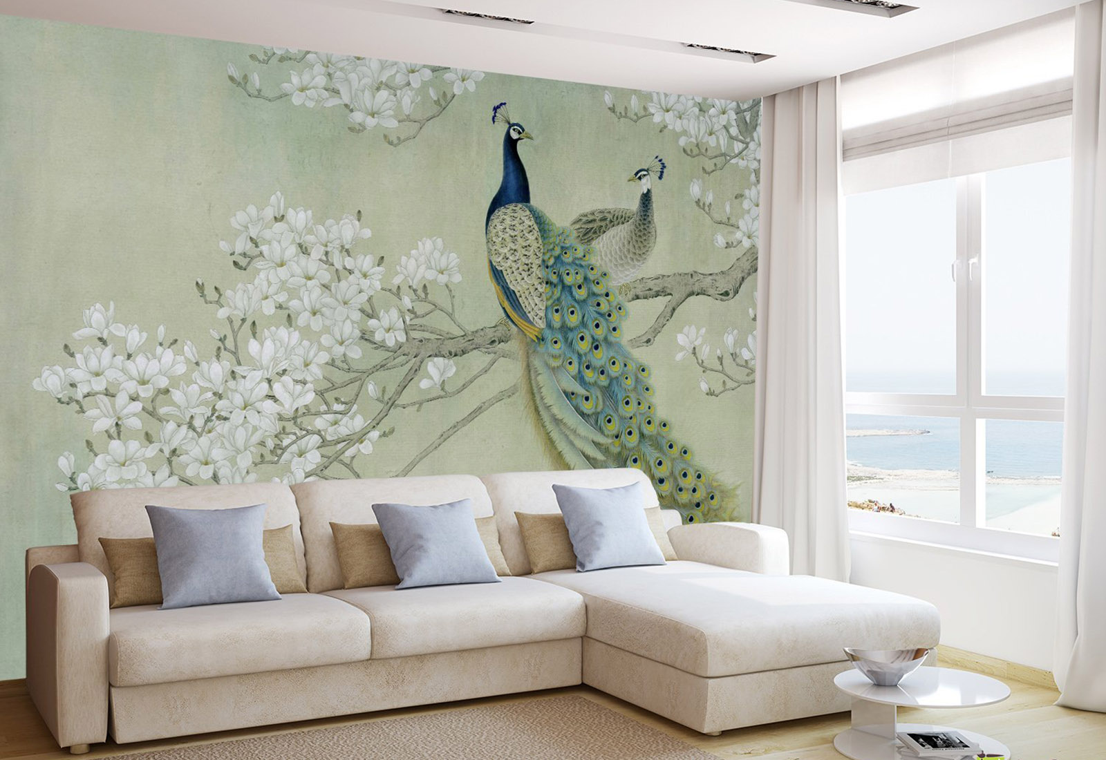 Fototapet Retro, Vintage - Pauni pe o creangă