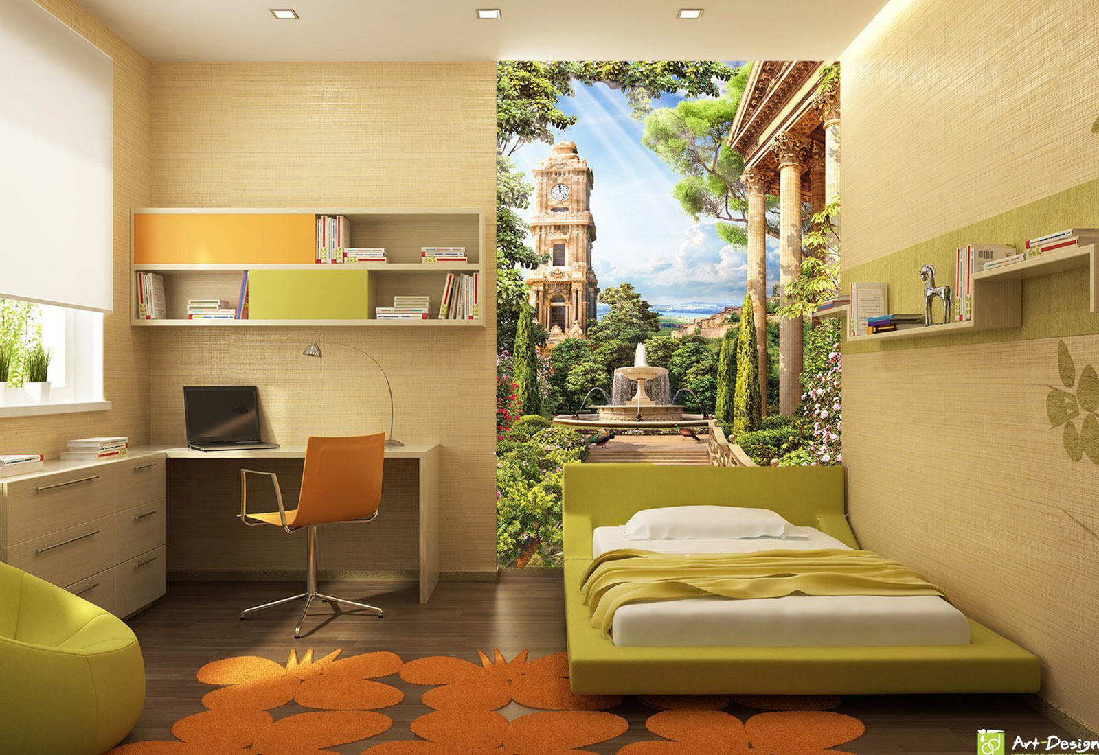 Fototapet Fresco - Grădină, cu fântână