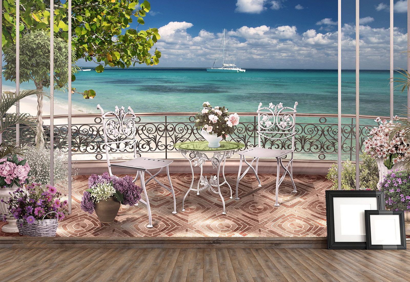 Fototapet Fresco - Privire de la balcon, Mare plaja