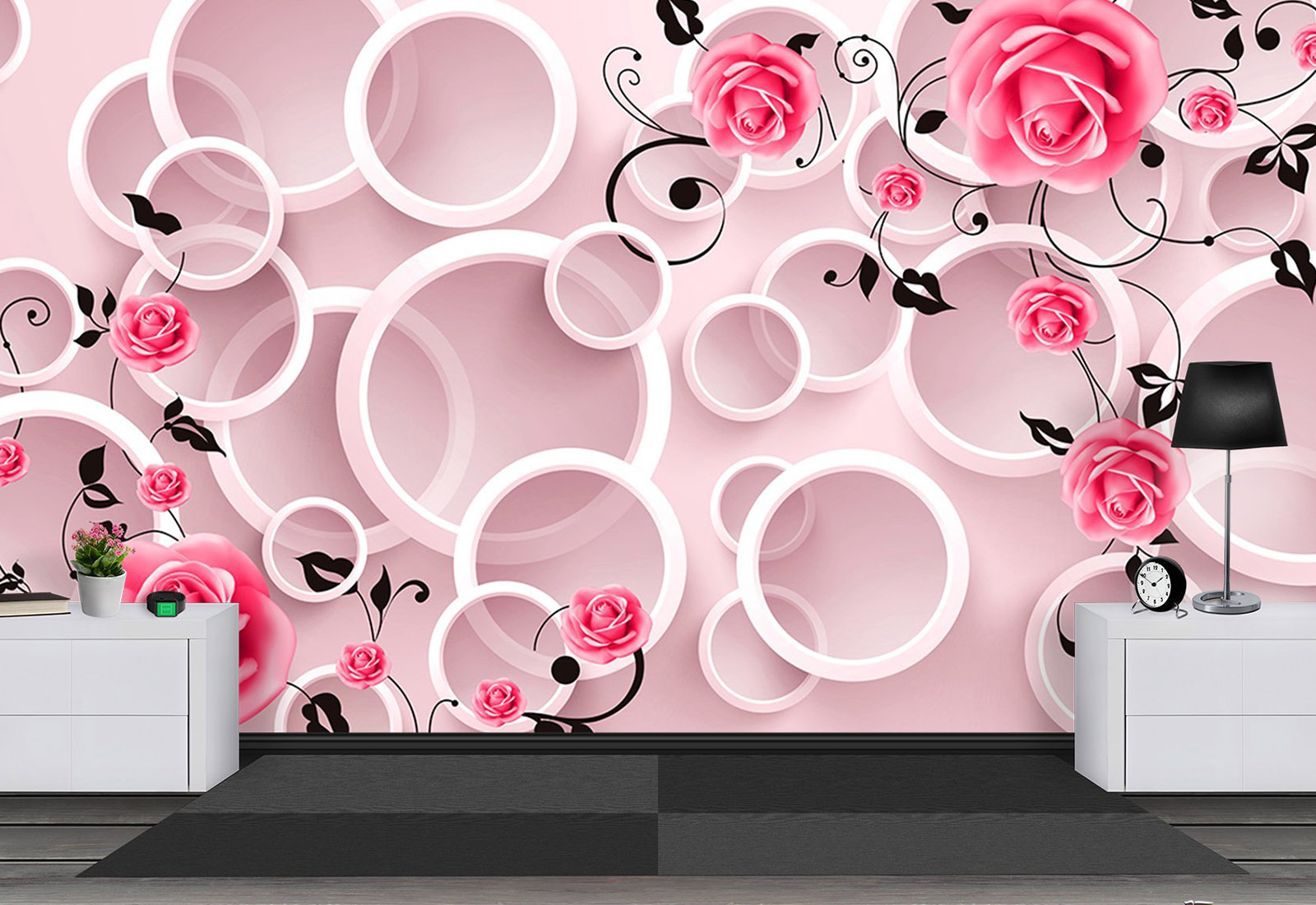 Фотообои с 3D эффектом - Кольца на розовом фоне