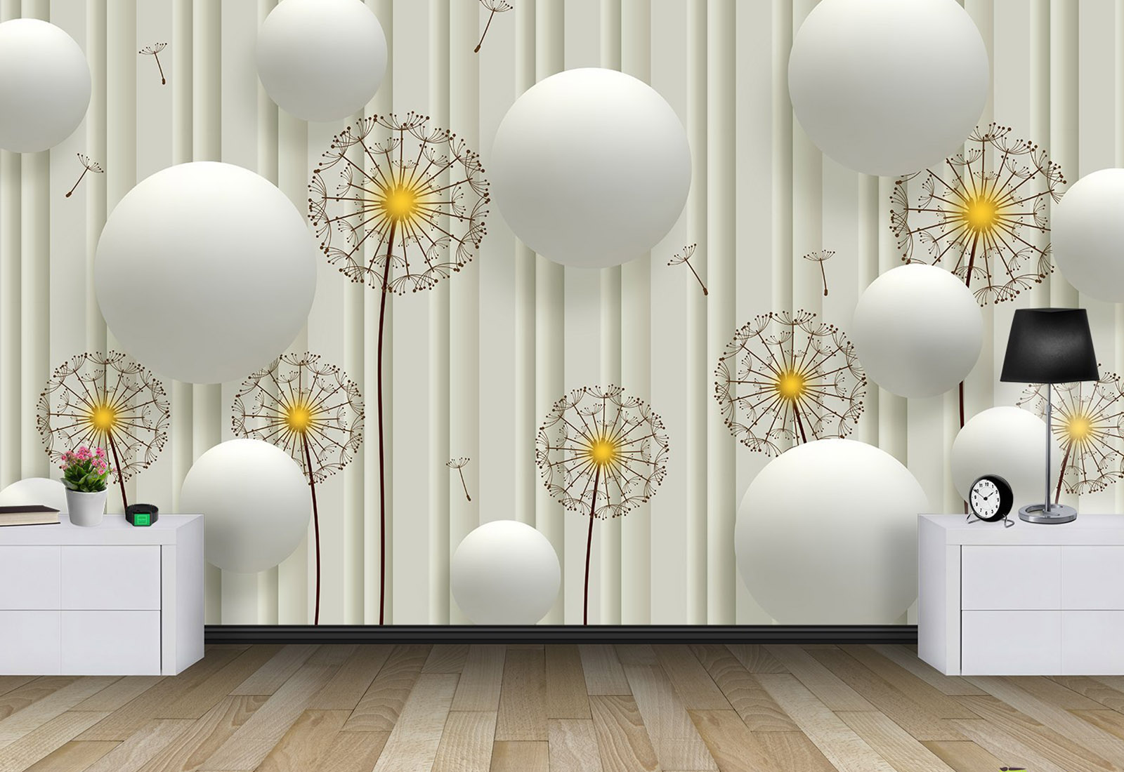 Fototapet cu efect 3D - Bile 3D si papadii