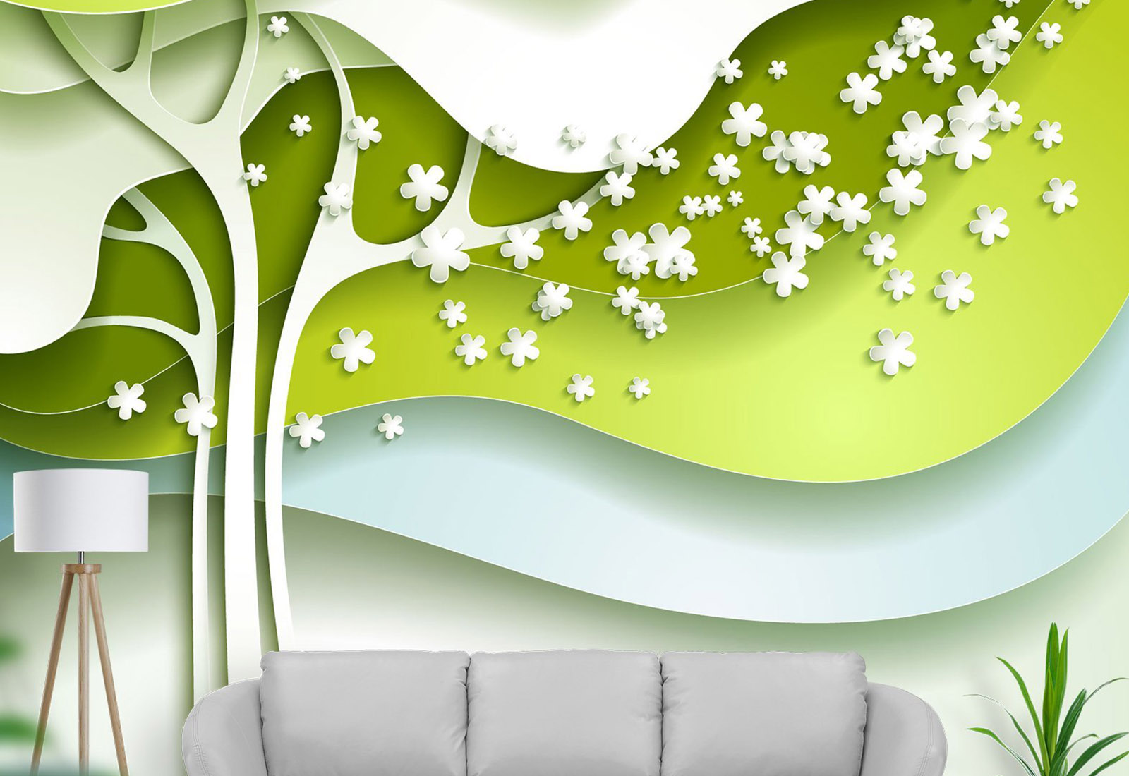 Fototapet cu efect 3D - Copac verde cu efect