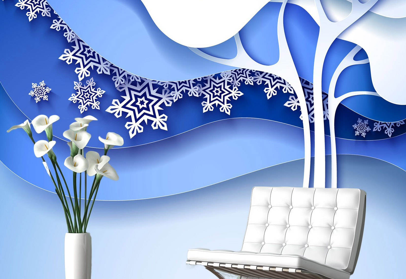 Фотообои с 3D эффектом - Синее дерево с эффектом 3D