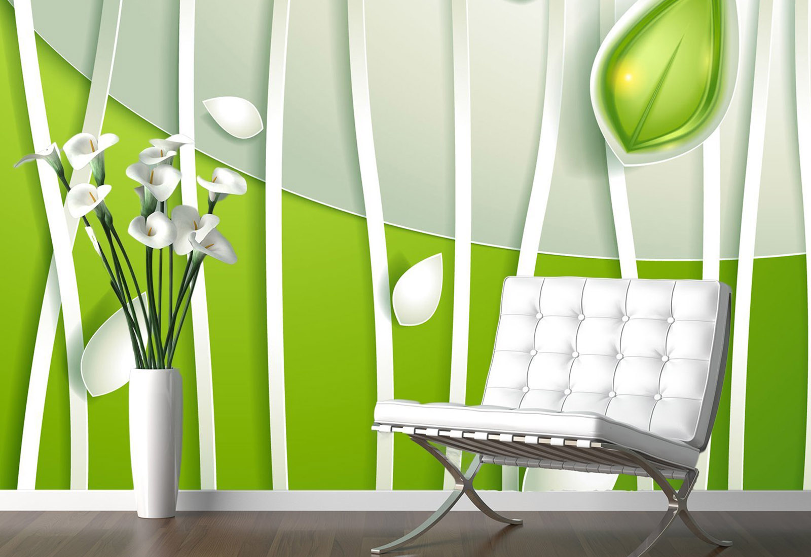 Фотообои с 3D эффектом - Завитки и листья с эффектом 3D