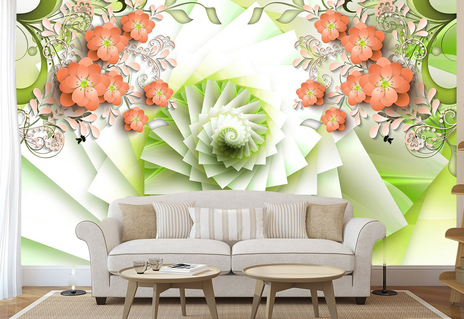 Фотообои с 3D эффектом - Завитки и листья с эффектом 3D_2