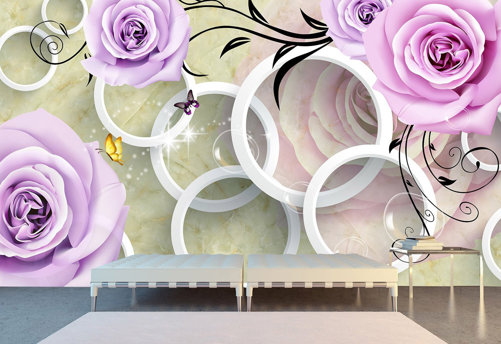 Fototapet cu efect 3D - Cercuri pe fundal jad