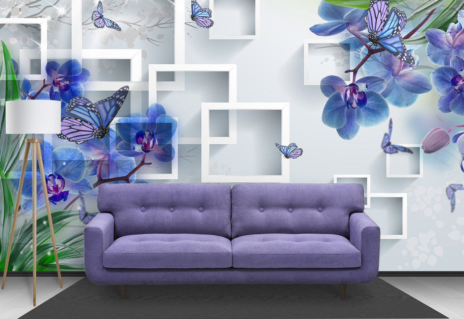 Фотообои с 3D эффектом - Синяя орхидея на нежном фоне