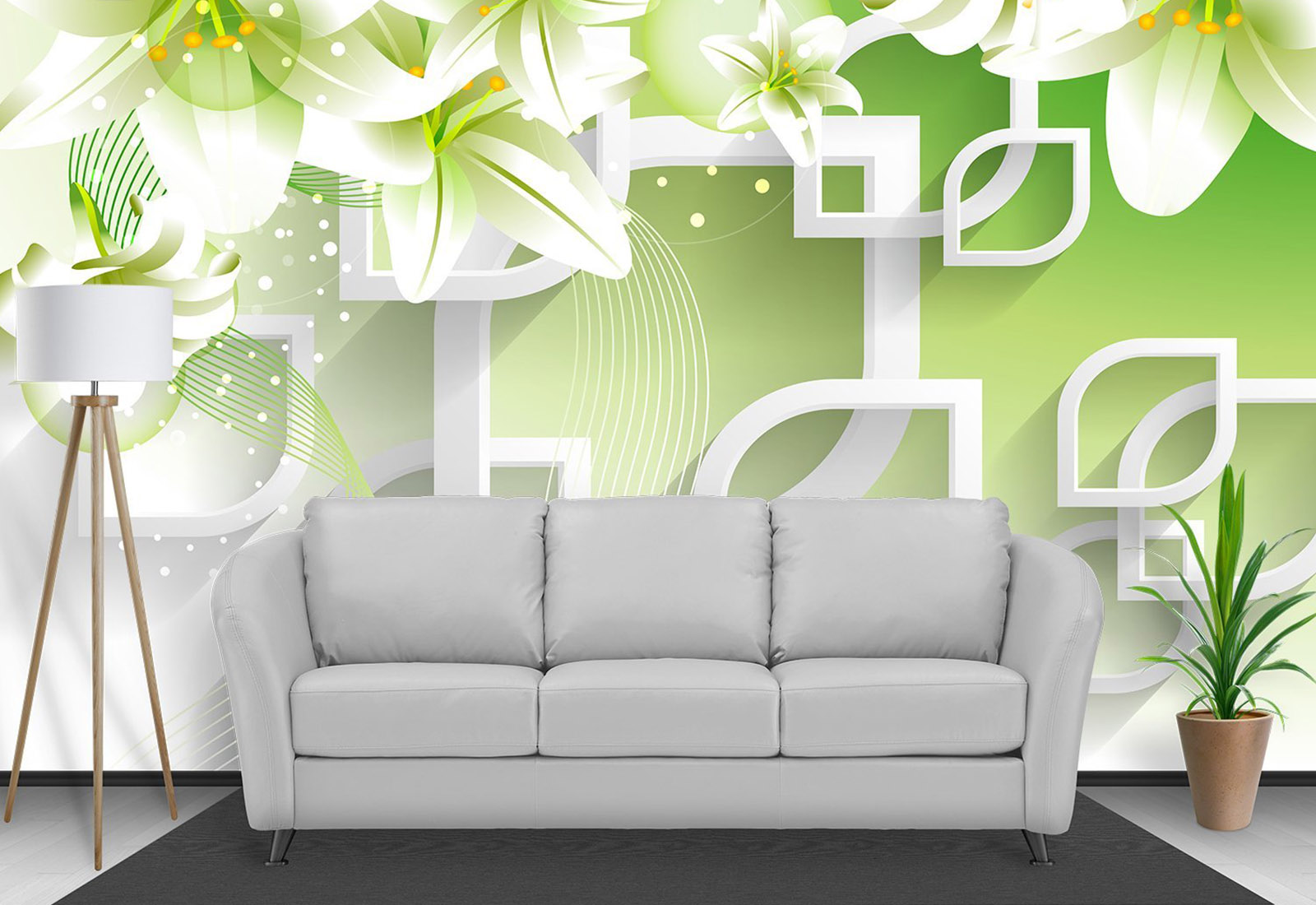 Fototapet cu efect 3D - Lily pe fundal verde deschis