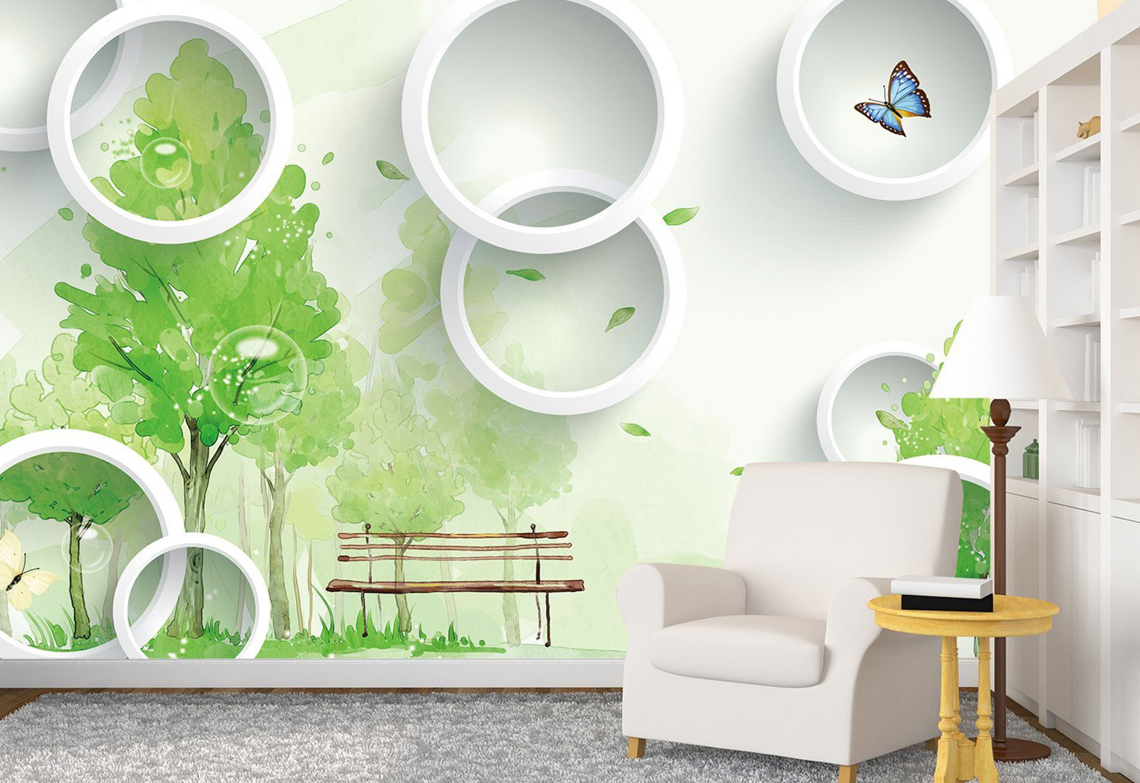 Fototapet cu efect 3D - Cercuri si acuarelă