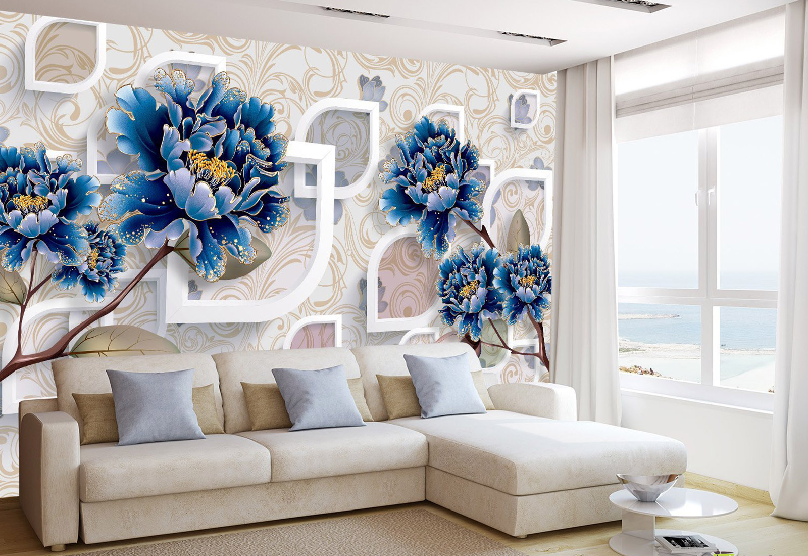 Fototapet cu efect 3D - Fondal blând si crizantema albastra