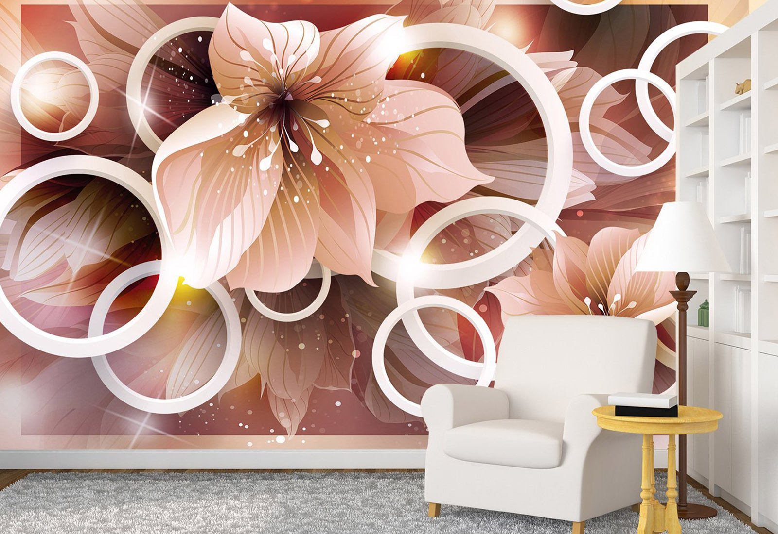 Фотообои с 3D эффектом - Круги с лилиями