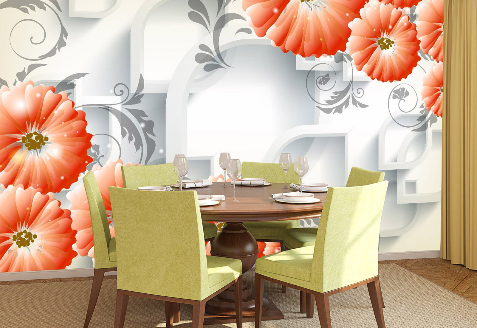 Fototapet cu efect 3D - Romburi cu flori