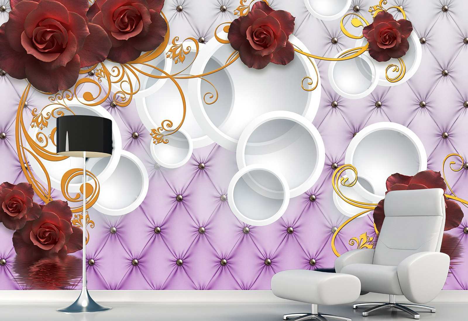 Fototapet cu efect 3D - Trandafiri rosii cu imetatie de pele