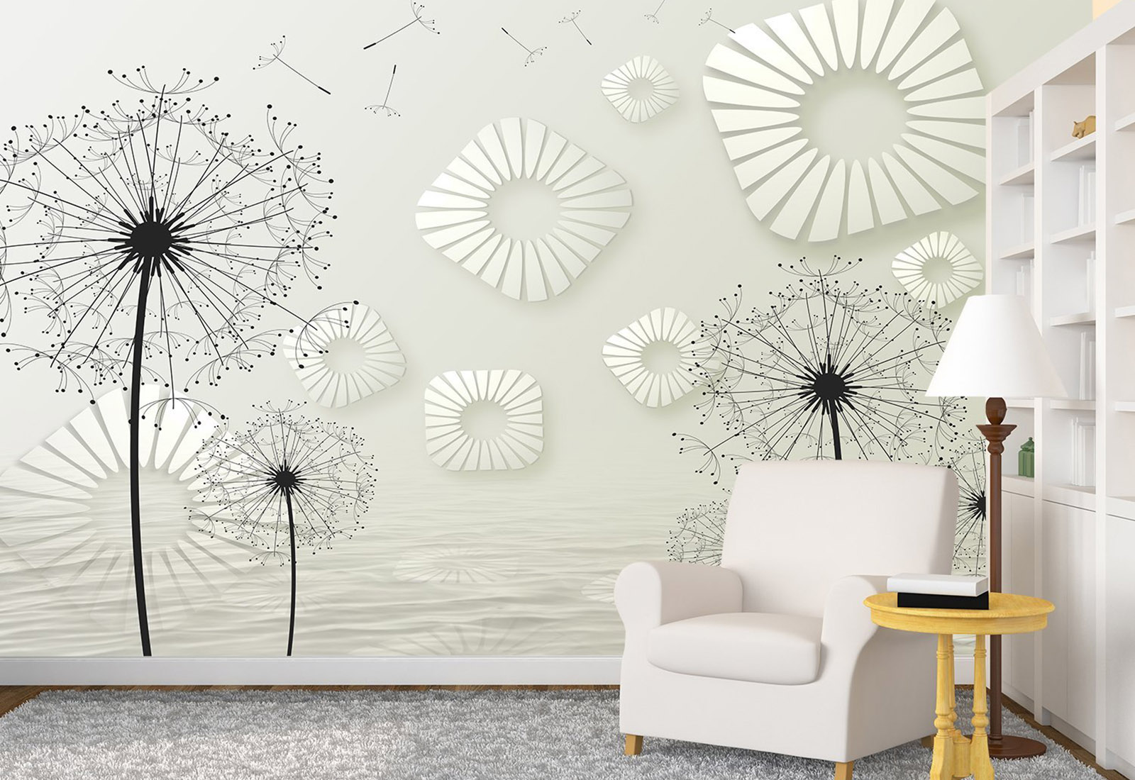 Fototapet la comandă, Digital - Păpădii pe un fon deschis, Grafică